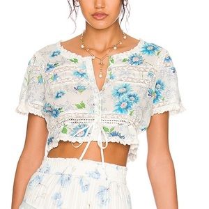 LoveShackFancy Farley Crop Top in Blueberry Cloud